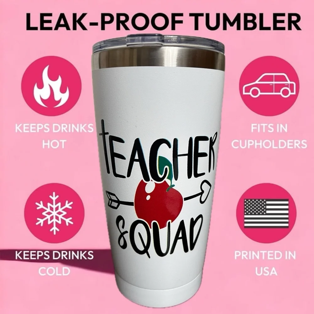 Biddlebee Teacher Squad with apple Insulated Travel Tumbler with Lid - 20 oz